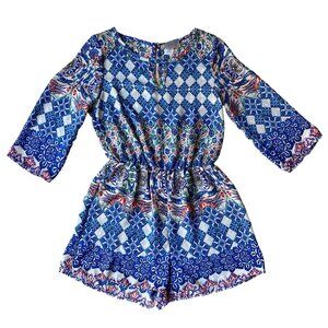 Grace K Floral Romper Sz S Shorts Bold Indie Flowy Coastal Vacation Resortwear